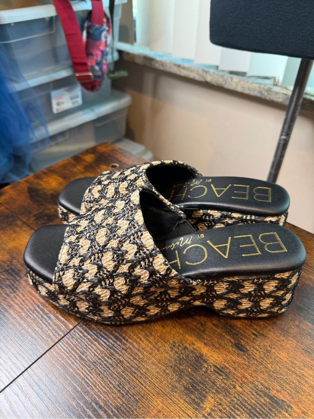 Beach by Matisse Black Natural Woven Platform Slide Sandals Size 8M - Picture 4 of 9